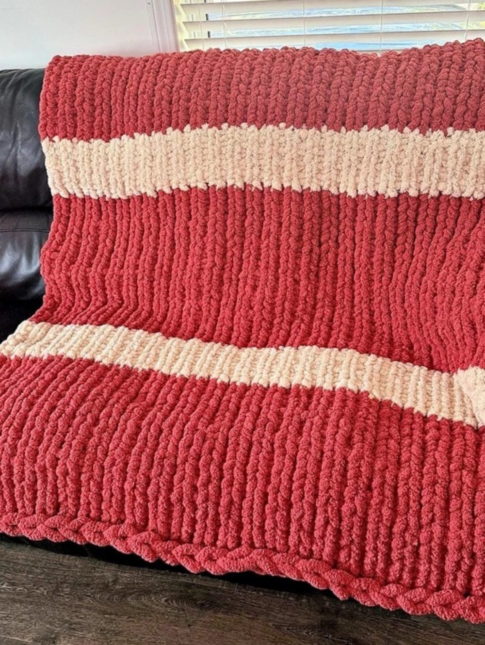 Terracotta reddish orange & Cream Striped Throw Blanket